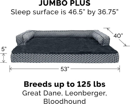 Cooling Gel Dog Bed for Large Dogs W/ Removable Bolsters & Washable Cover, for Dogs up to 125 Lbs - Plush & Woven Decor Comfy Couch Sofa - Diamond Gray, Jumbo Plus/Xxl
