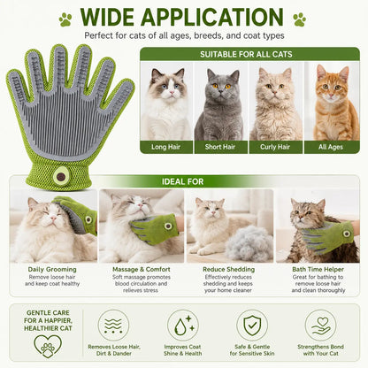 Pet Grooming Glove for Cats & Dogs - Soft Silicone Brush for Daily Grooming & Deshedding, Removes Loose Fur, Shedding Hair & Dirt, Provides Relaxing Massage to Keep Home Cleaner & Pets Happier
