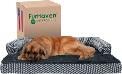 Cooling Gel Dog Bed for Large Dogs W/ Removable Bolsters & Washable Cover, for Dogs up to 125 Lbs - Plush & Woven Decor Comfy Couch Sofa - Diamond Gray, Jumbo Plus/Xxl