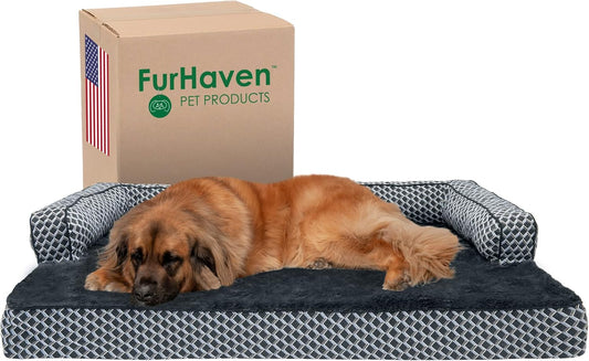 Cooling Gel Dog Bed for Large Dogs W/ Removable Bolsters & Washable Cover, for Dogs up to 125 Lbs - Plush & Woven Decor Comfy Couch Sofa - Diamond Gray, Jumbo Plus/Xxl