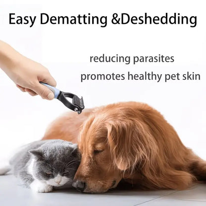 Pet Grooming Brush-Double Sided Hurtless Shedding and Dematting Undercoat Rake Comb for Dogs and Cats, No More Nasty Shedding or Flying Hair
