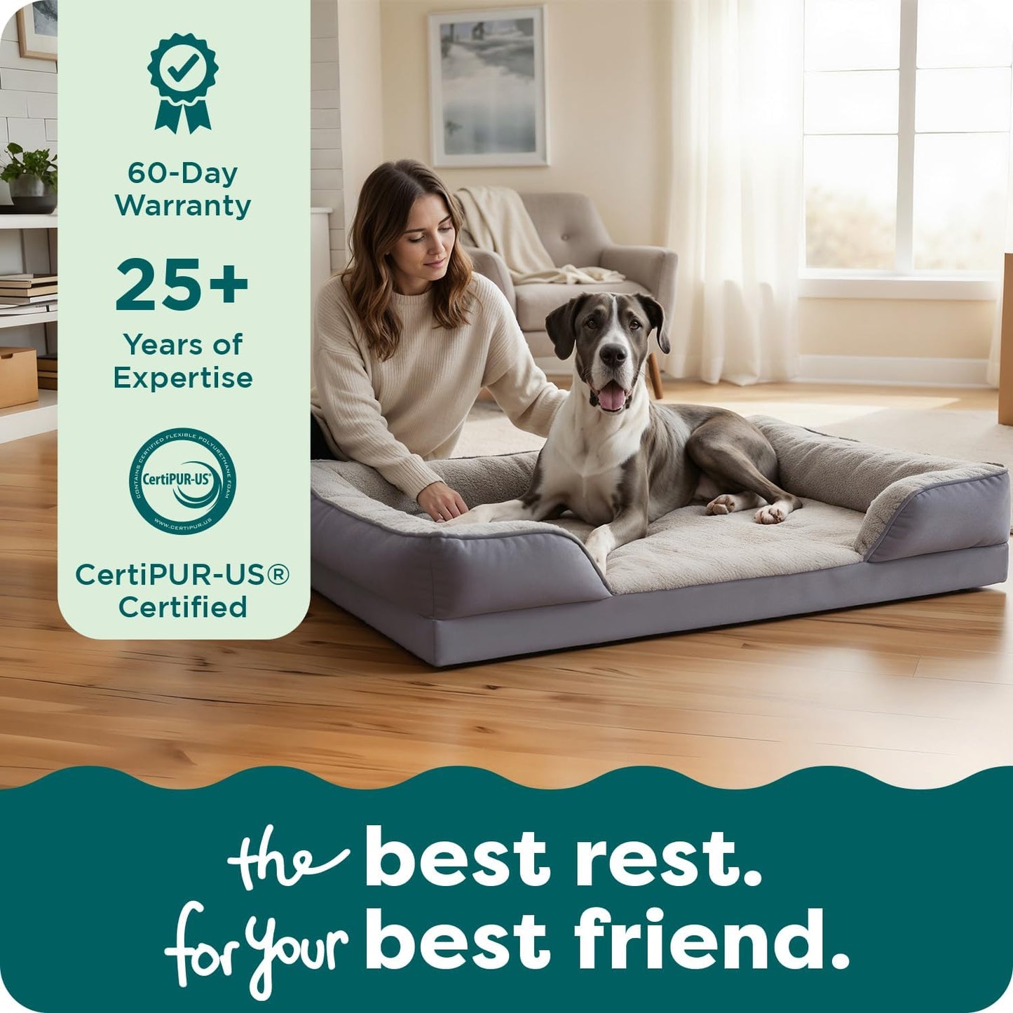 Cooling Gel Dog Bed for Large Dogs, Perfect Comfort Sofa Bed with Cool Gel-Top Foam with a Solid Orthopedic Foam Base, Removable Washable Cover, Jumbo plus XXL, Plush & Velvet, Granite Gray.
