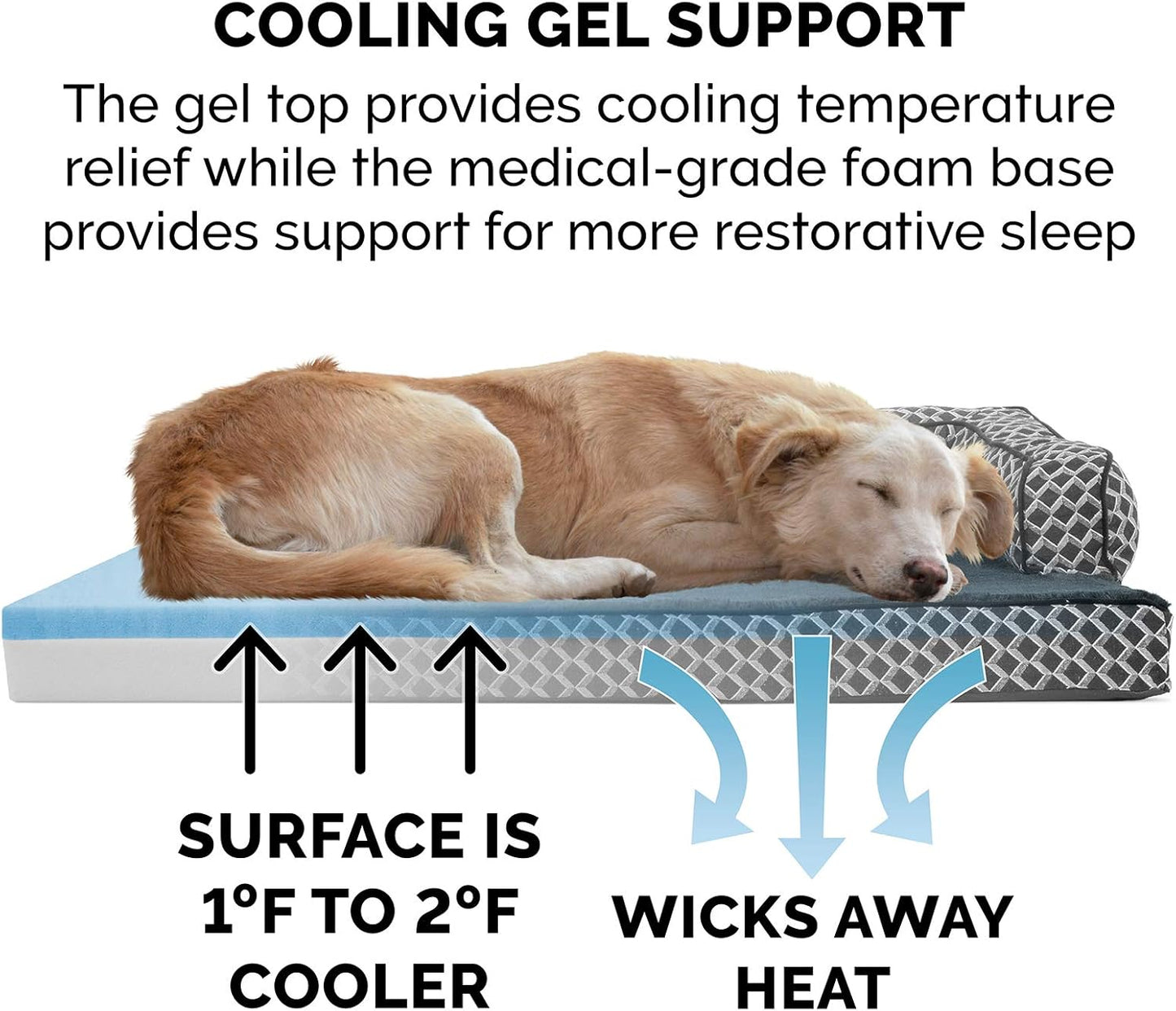 Cooling Gel Dog Bed for Large Dogs W/ Removable Bolsters & Washable Cover, for Dogs up to 125 Lbs - Plush & Woven Decor Comfy Couch Sofa - Diamond Gray, Jumbo Plus/Xxl
