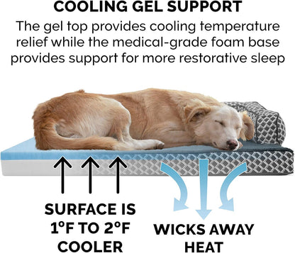 Cooling Gel Dog Bed for Large Dogs W/ Removable Bolsters & Washable Cover, for Dogs up to 125 Lbs - Plush & Woven Decor Comfy Couch Sofa - Diamond Gray, Jumbo Plus/Xxl