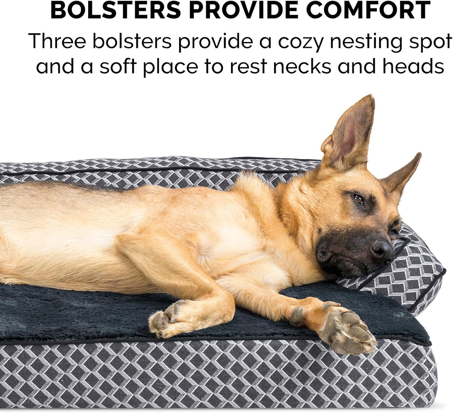 Cooling Gel Dog Bed for Large Dogs W/ Removable Bolsters & Washable Cover, for Dogs up to 125 Lbs - Plush & Woven Decor Comfy Couch Sofa - Diamond Gray, Jumbo Plus/Xxl
