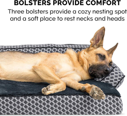 Cooling Gel Dog Bed for Large Dogs W/ Removable Bolsters & Washable Cover, for Dogs up to 125 Lbs - Plush & Woven Decor Comfy Couch Sofa - Diamond Gray, Jumbo Plus/Xxl