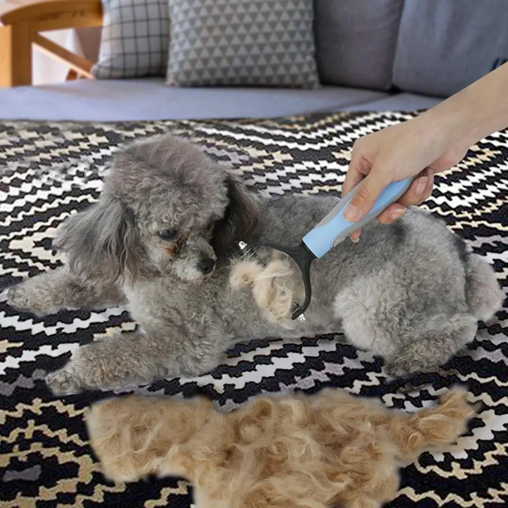Pet Grooming Brush-Double Sided Hurtless Shedding and Dematting Undercoat Rake Comb for Dogs and Cats, No More Nasty Shedding or Flying Hair