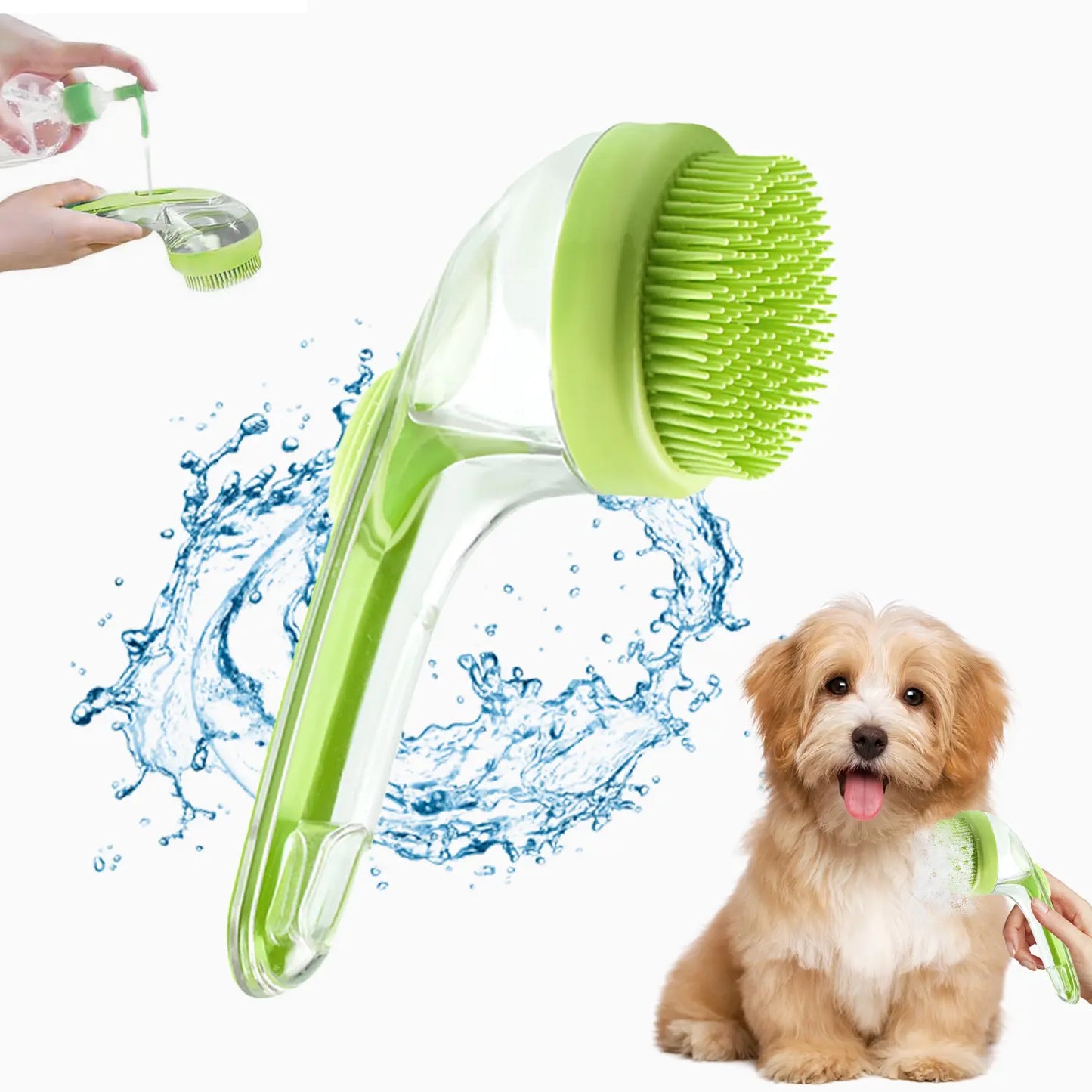 Pet Bath Brush with Shampoo Dispenser for Dogs & Cats, Ergonomic Handle, Gentle Massage Grooming Tool, Easy to Use, Essential Dog Bath Supply Fathersdaygift