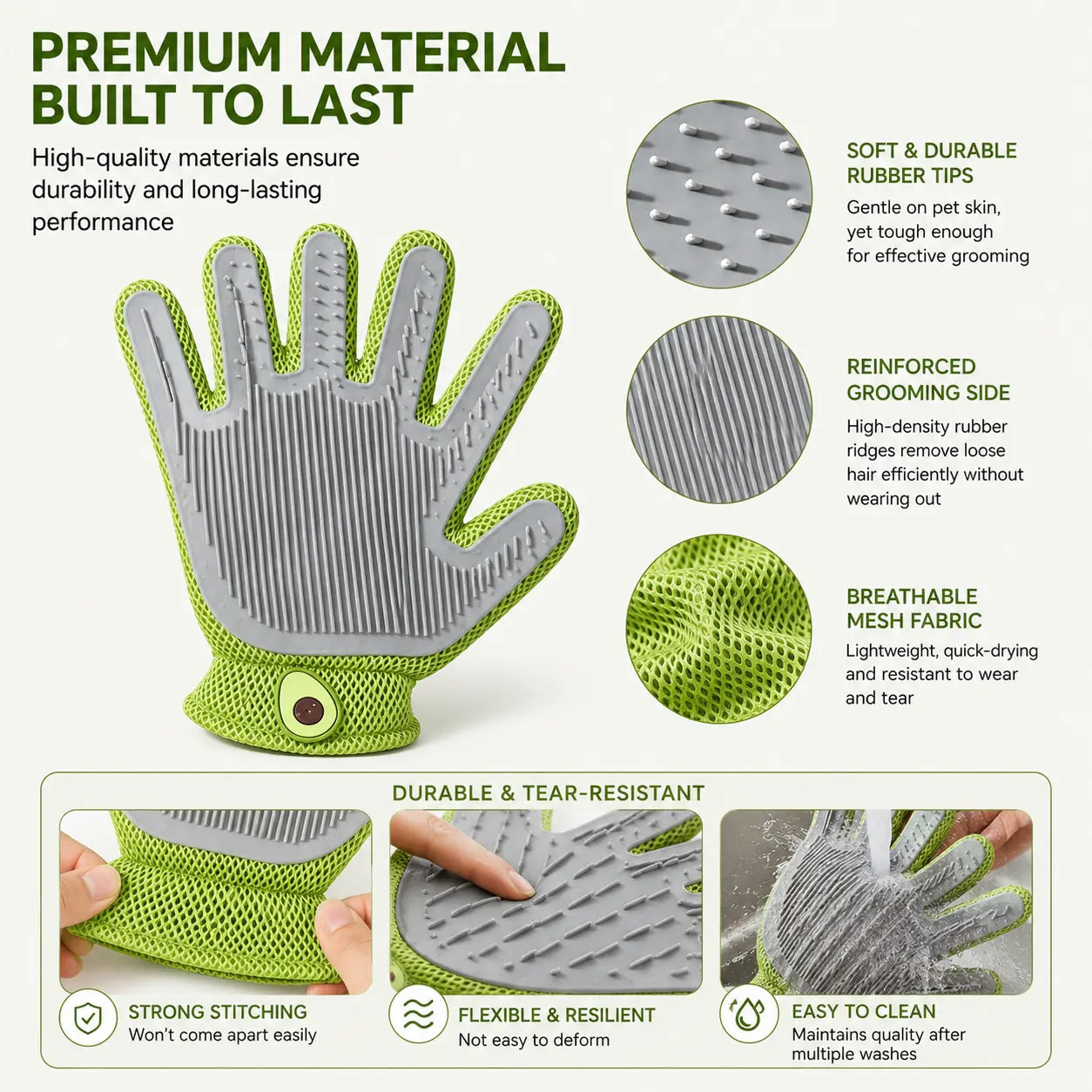 Pet Grooming Glove for Cats & Dogs - Soft Silicone Brush for Daily Grooming & Deshedding, Removes Loose Fur, Shedding Hair & Dirt, Provides Relaxing Massage to Keep Home Cleaner & Pets Happier