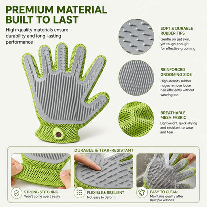 Pet Grooming Glove for Cats & Dogs - Soft Silicone Brush for Daily Grooming & Deshedding, Removes Loose Fur, Shedding Hair & Dirt, Provides Relaxing Massage to Keep Home Cleaner & Pets Happier
