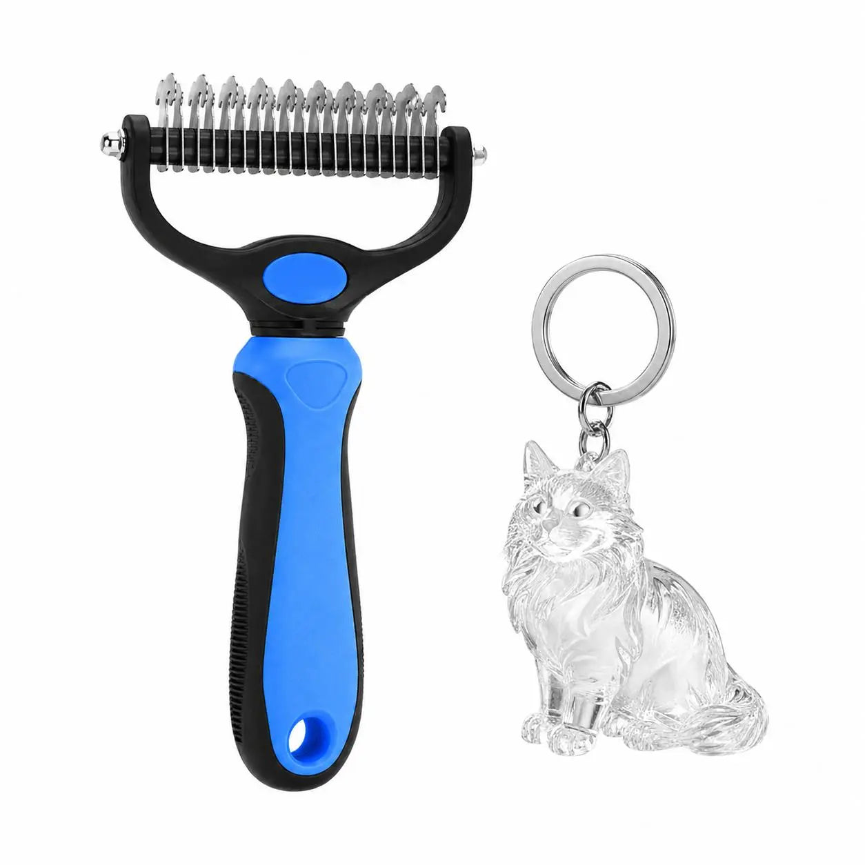 Pet Dematting Undercoat Rake for Long Haired Dogs Cats, Double Sided Deshedding Brush, Pain Free Tangle Remover to Reduce Shedding & Mats, Pet Grooming Tool N2