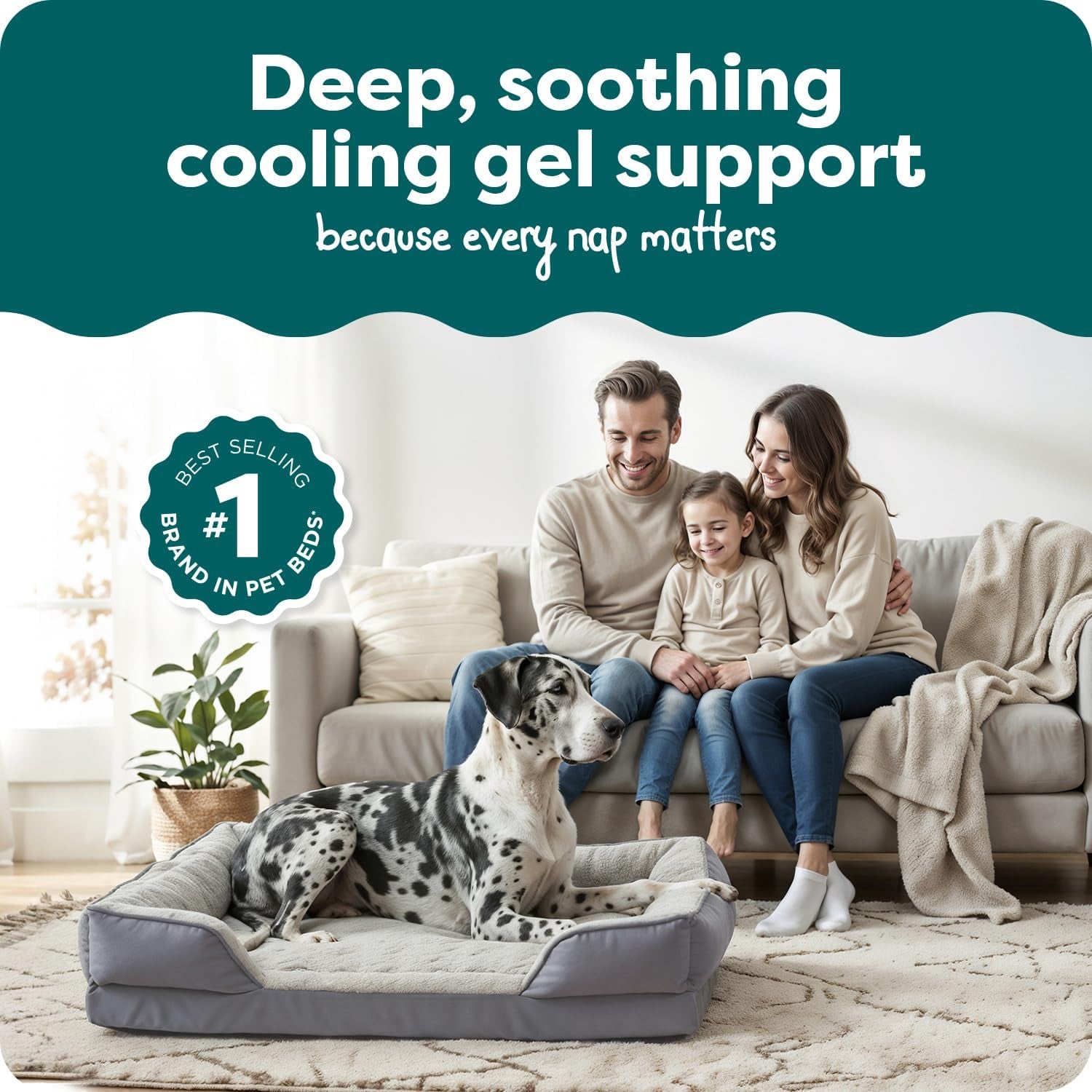 Cooling Gel Dog Bed for Large Dogs, Perfect Comfort Sofa Bed with Cool Gel-Top Foam with a Solid Orthopedic Foam Base, Removable Washable Cover, Jumbo plus XXL, Plush & Velvet, Granite Gray.