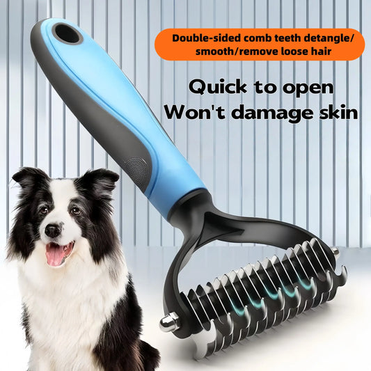 Pet Grooming Brush-Double Sided Hurtless Shedding and Dematting Undercoat Rake Comb for Dogs and Cats, No More Nasty Shedding or Flying Hair