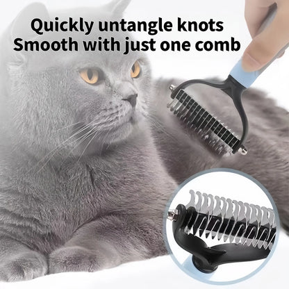 Pet Grooming Brush-Double Sided Hurtless Shedding and Dematting Undercoat Rake Comb for Dogs and Cats, No More Nasty Shedding or Flying Hair