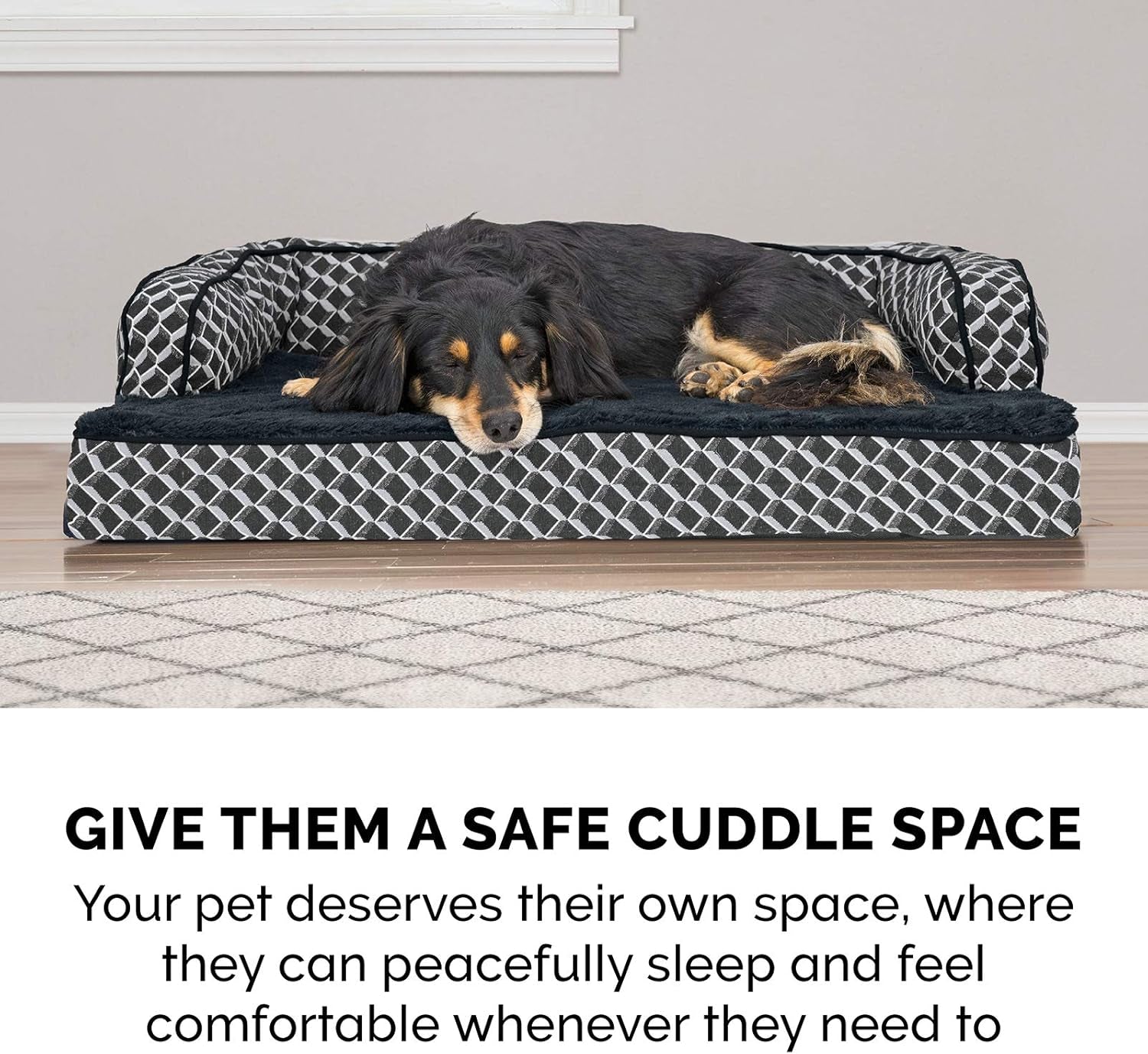 Cooling Gel Dog Bed for Large Dogs W/ Removable Bolsters & Washable Cover, for Dogs up to 125 Lbs - Plush & Woven Decor Comfy Couch Sofa - Diamond Gray, Jumbo Plus/Xxl