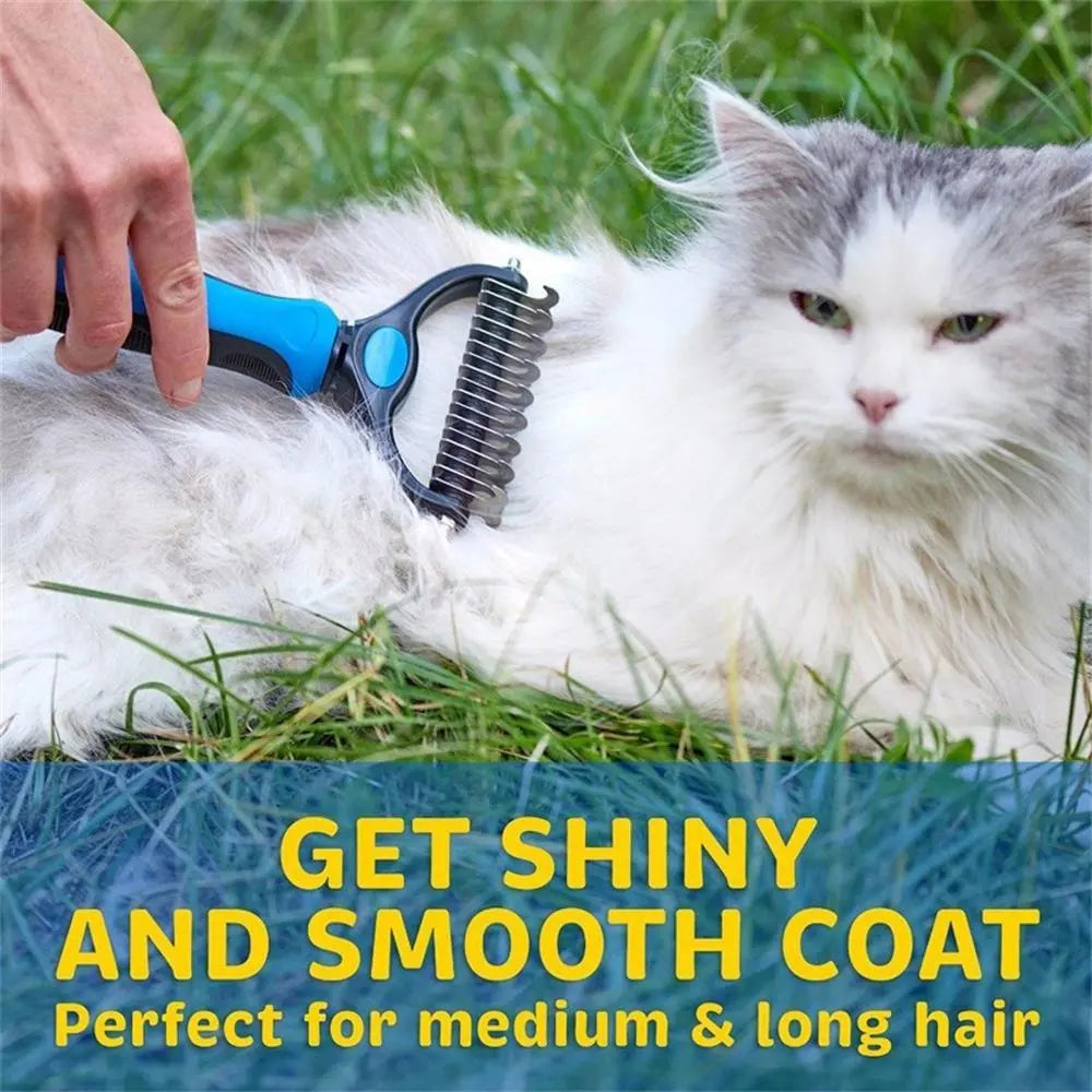 Pet Grooming Brush-Double Sided Hurtless Shedding and Dematting Undercoat Rake Comb for Dogs and Cats, No More Nasty Shedding or Flying Hair