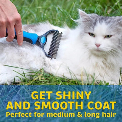 Pet Grooming Brush-Double Sided Hurtless Shedding and Dematting Undercoat Rake Comb for Dogs and Cats, No More Nasty Shedding or Flying Hair