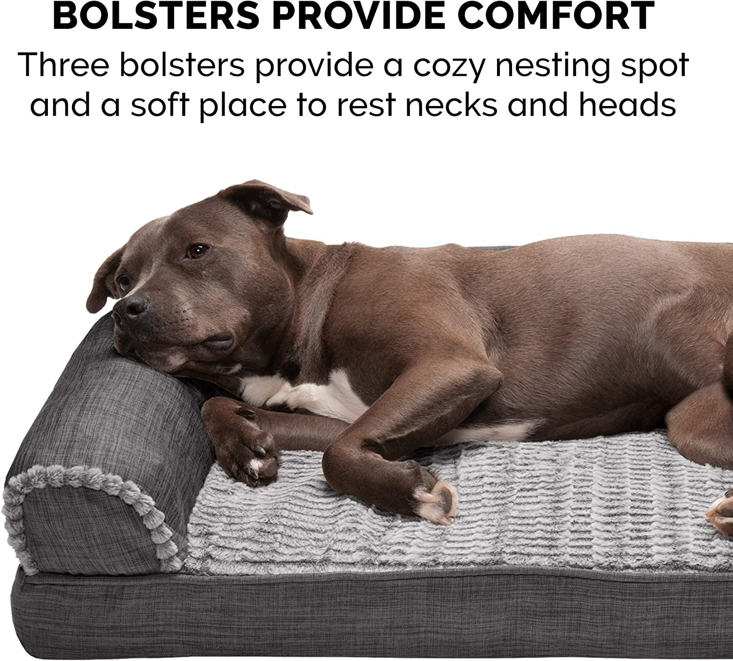 Orthopedic Dog Bed for Large/Medium Dogs W/ Removable Bolsters & Washable Cover, for Dogs up to 55 Lbs - Luxe Faux Fur & Performance Linen Sofa - Charcoal, Large
