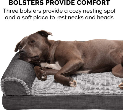 Orthopedic Dog Bed for Large/Medium Dogs W/ Removable Bolsters & Washable Cover, for Dogs up to 55 Lbs - Luxe Faux Fur & Performance Linen Sofa - Charcoal, Large