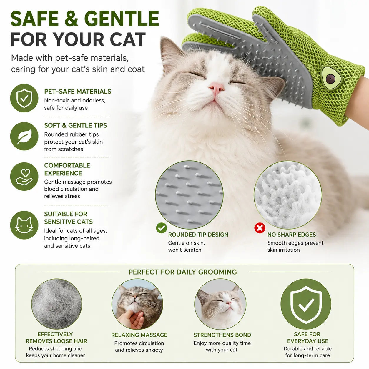 Pet Grooming Glove for Cats & Dogs - Soft Silicone Brush for Daily Grooming & Deshedding, Removes Loose Fur, Shedding Hair & Dirt, Provides Relaxing Massage to Keep Home Cleaner & Pets Happier
