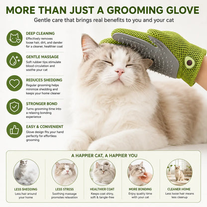 Pet Grooming Glove for Cats & Dogs - Soft Silicone Brush for Daily Grooming & Deshedding, Removes Loose Fur, Shedding Hair & Dirt, Provides Relaxing Massage to Keep Home Cleaner & Pets Happier