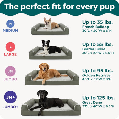 Orthopedic Dog Bed for Large/Medium Dogs W/ Removable Bolsters & Washable Cover, for Dogs up to 55 Lbs - Luxe Faux Fur & Performance Linen Sofa - Charcoal, Large